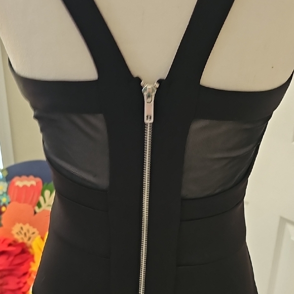 Chic Black Mesh Panel Mini Dress - Picture 4 of 5